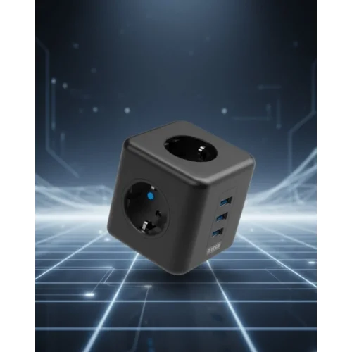 Mey İthalat® Elektronik Cihazlar İçin Akım Korumalı 3 Prizli USB’li Küp Priz