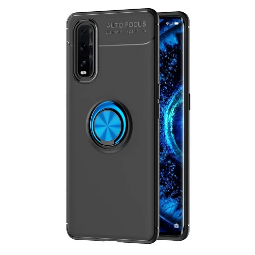 Mey İthalat®   Find X2 Kılıf Range Yüzüklü Silikon - Siyah-Mavi