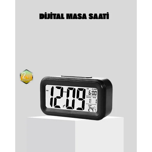 Mey İthalat® Fotoselli Dijital Masa Saati Aydınlatmalı Alarm ve Tarih Göstergeli