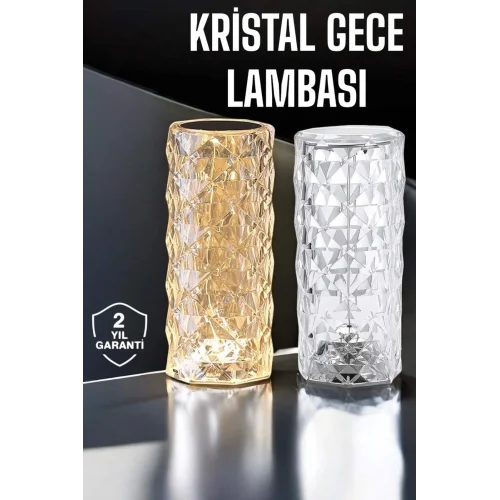 Mey İthalat® Gece Lambası Kristal Lamba Dokunmatik Şarjlı Hediyelik