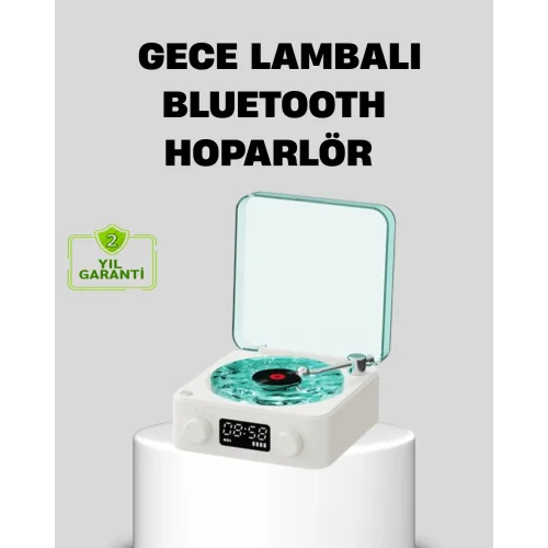 Mey İthalat® Gece Lambası Stereo Bluetooth Hoparlör Dijital Saatli Vintage Tasarım Çok Fonksiyonlu