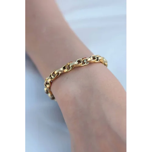 Mey İthalat® Gold Renk 316L Çelik Zincir Kadın Bileklik