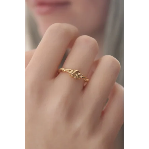 Mey İthalat® Gold Renk Halat Düğüm Model Kadın Yüzük