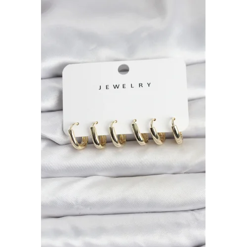 Mey İthalat® Gold Renk Pirinç Halka Kadın Küpe Seti