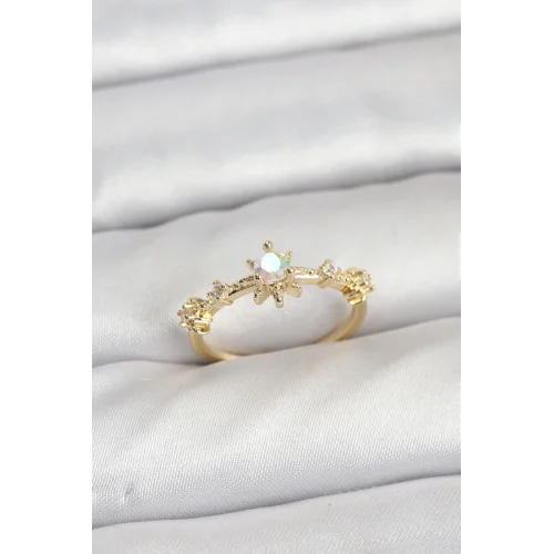 Mey İthalat® Gold Renk Pirinç Yıldız Model Kadın Yüzük