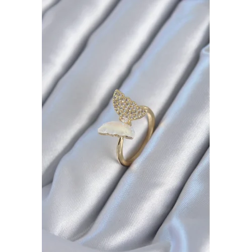 Mey İthalat® Gold Renk Zirkon Taş Detay Pirinç Kadın Yüzük