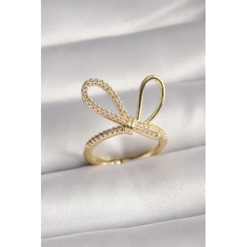 Mey İthalat® Gold Renk Zirkon Taşlı Düğüm Model Kadın Yüzük