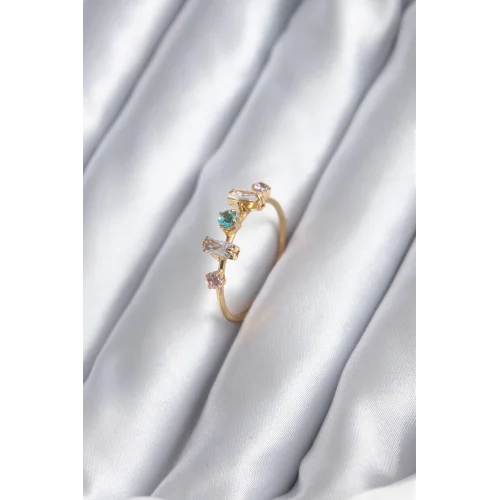 Mey İthalat® Gold Renk Zirkon Taşlı Renkli Zirkon Taşlı Kadın Yüzük