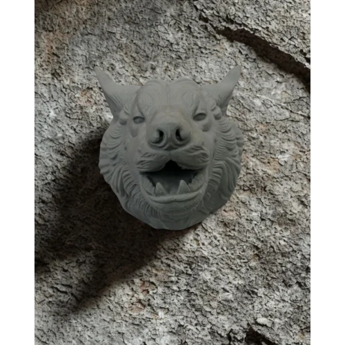 Mey İthalat® Gri Kurt Duvar Dekoru Asılabilir Dekoratif Heykel Tasarım