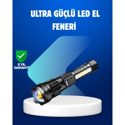 Mey İthalat® Güçlü LED El Feneri Şarj Edilebilir Çok Modlu