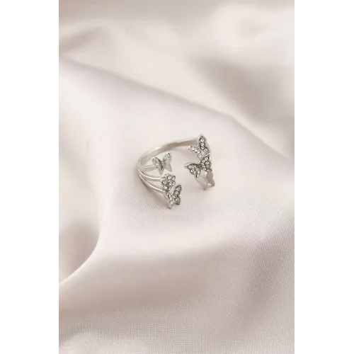 Mey İthalat® Gümüş Renk Metal Kelebek Model Kadın Yüzük