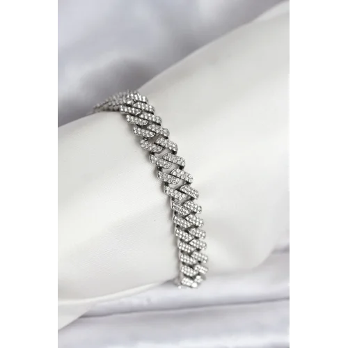 Mey İthalat® Gümüş Renk Pirinç Cuba Chain Gurmet Bileklik