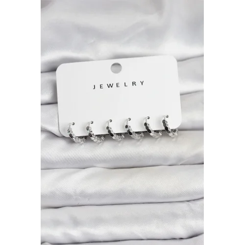 Mey İthalat® Gümüş Renk Pirinç Minimal Petek Detaylı Kadın Küpe Seti