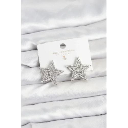 Mey İthalat® Gümüş Renk Pirinç Zirkon Taşlı Yıldız Model Kadın Küpe