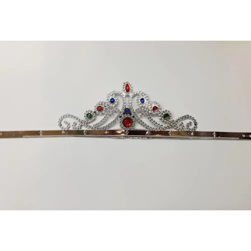 Mey İthalat® Gümüş Renk Plastik Prenses Tacı Kraliçe Tacı 60cm