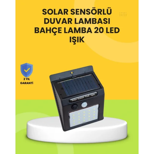 Mey İthalat® Güneş Paneli ile Şarj Olan 20 LED Dış Mekan Hareket Sensörlü Lamba