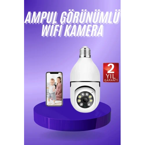 Mey İthalat® Güvenlik Kamerası Wi-Fi Özellikli 360 Derece Full Hd 1080p Ampül Kamera