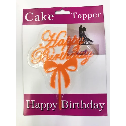 Mey İthalat® Happy Birthday Yazılı Fiyonklu Pasta Kek Çubuğu Turuncu Renk