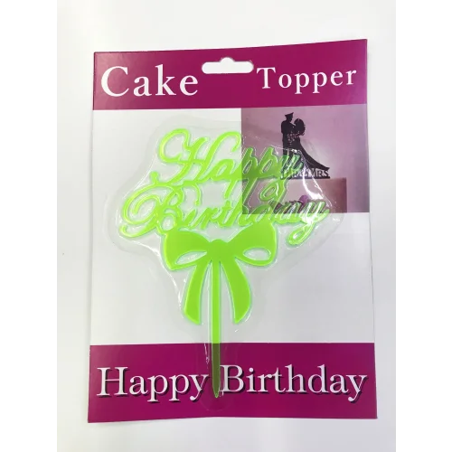 Mey İthalat® Happy Birthday Yazılı Fiyonklu Pasta Kek Çubuğu Yeşil Renk