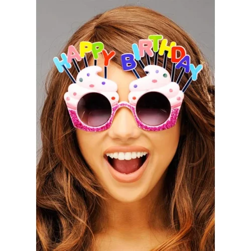 Mey İthalat® Happy Birthday Yazılı Pembe Fuşya Renk Parti Gözlüğü 12x7 cm