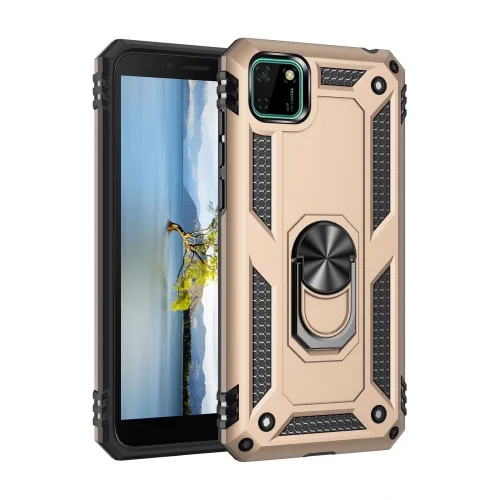 Mey İthalat®  Huawei Y5P Kılıf Sofya Yüzüklü Silikon Kapak - Gold