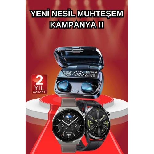 Mey İthalat® İkili Set Akıllı Saat Ve Bluetooth Kulaklık Kablosuz Uzun Pil Ömrü Spor Modları