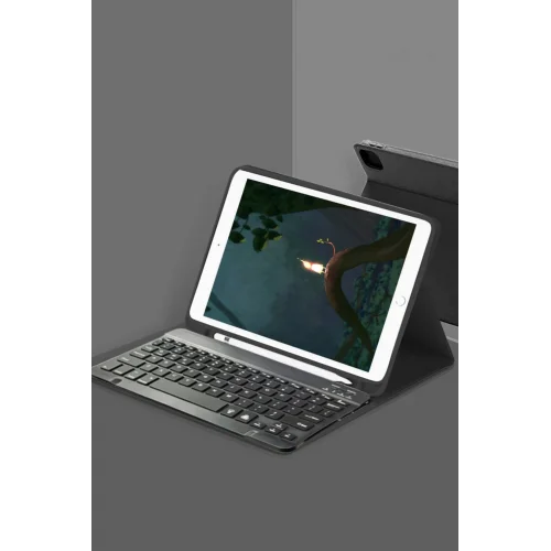 Mey İthalat®  iPad Pro 12.9 (2024) Kılıf KC01 Smart Klavyeli Tablet Kılıfı - Siyah