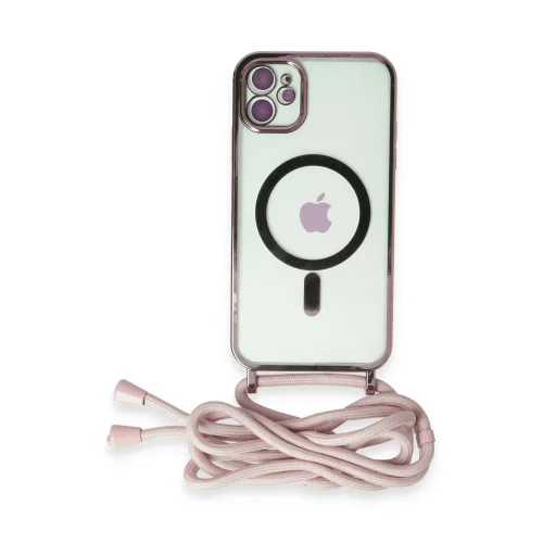 Mey İthalat®  iPhone 11 Kılıf Divo Lazer Askılı Magsafe Kapak - Pembe