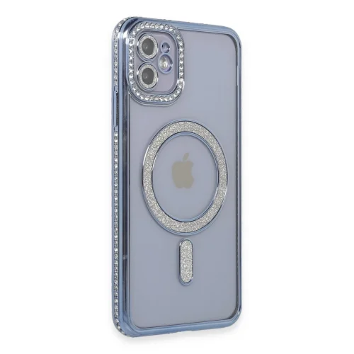 Mey İthalat®  iPhone 11 Kılıf Joke Simli Magneticsafe Kılıf - Mavi