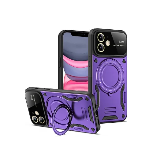 Mey İthalat®  iPhone 11 Kılıf Joy Lens Standlı Kapak - Mor