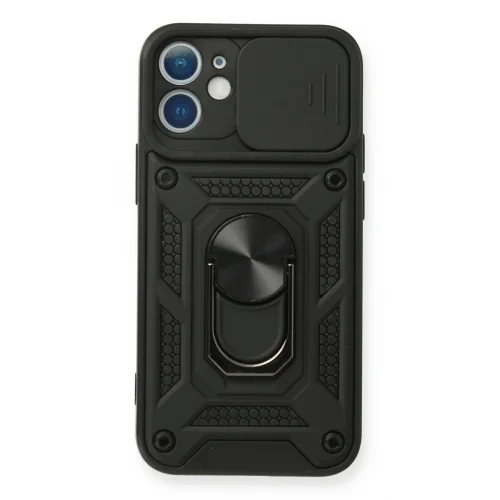 Mey İthalat®  iPhone 11 Kılıf Pars Lens Yüzüklü Silikon - Siyah