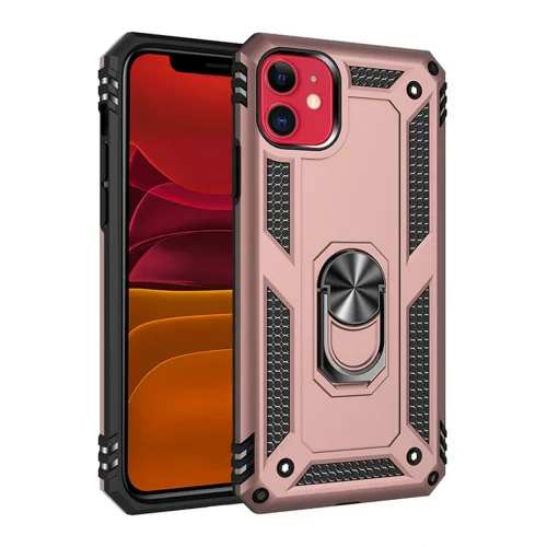 Mey İthalat®  iPhone 11 Kılıf Sofya Yüzüklü Silikon Kapak - Rose