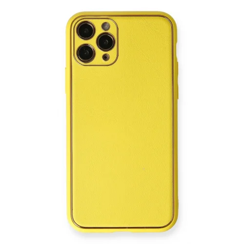 Mey İthalat®  iPhone 11 Pro Kılıf Coco Deri Silikon Kapak - Sarı