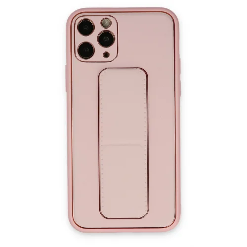 Mey İthalat®  iPhone 11 Pro Kılıf Coco Deri Standlı Kapak - Pembe