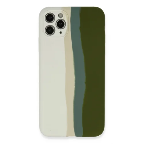 Mey İthalat®  iPhone 11 Pro Kılıf Ebruli Lansman Silikon - Beyaz-Yeşil
