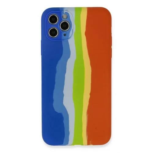 Mey İthalat®  iPhone 11 Pro Kılıf Ebruli Lansman Silikon - Mavi-Turuncu