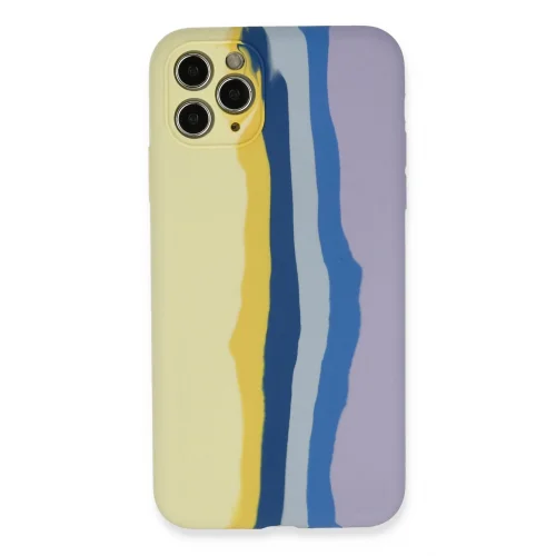 Mey İthalat®  iPhone 11 Pro Kılıf Ebruli Lansman Silikon - Sarı-Lila