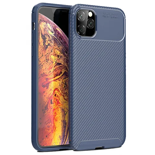 Mey İthalat®  iPhone 11 Pro Max Kılıf Auto Focus Karbon Kapak - Lacivert
