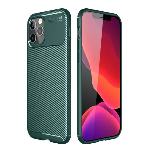 Mey İthalat®  iPhone 11 Pro Max Kılıf Auto Focus Karbon Kapak - Yeşil