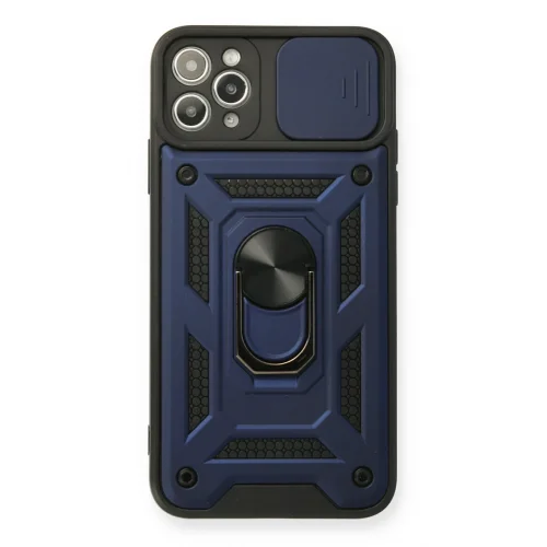 Mey İthalat®  iPhone 11 Pro Max Kılıf Pars Lens Yüzüklü Silikon - Lacivert