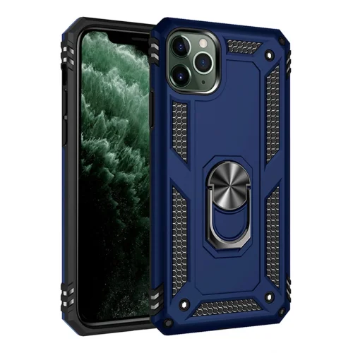 Mey İthalat®  iPhone 11 Pro Max Kılıf Sofya Yüzüklü Silikon Kapak - Lacivert