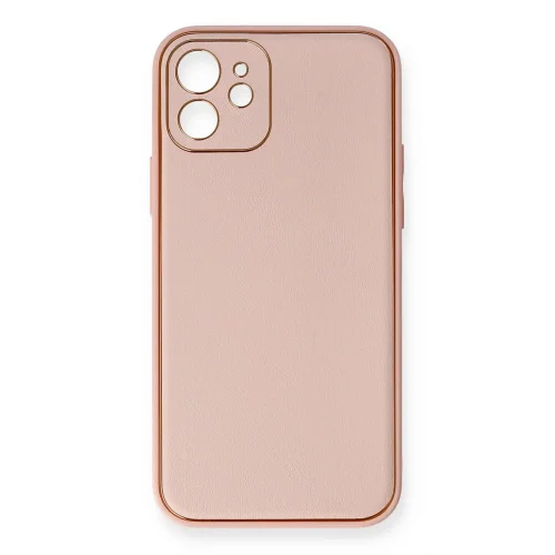 Mey İthalat®  iPhone 12 Kılıf Coco Deri Silikon Kapak - Pembe