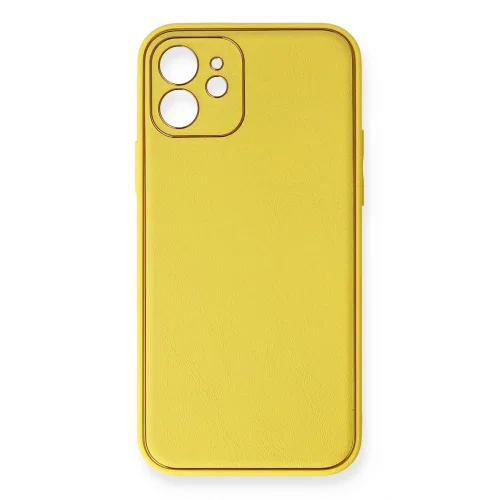 Mey İthalat®  iPhone 12 Kılıf Coco Deri Silikon Kapak - Sarı