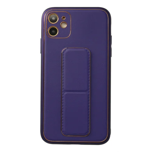 Mey İthalat®   iPhone 12 Kılıf Coco Deri Standlı Kapak - Mor