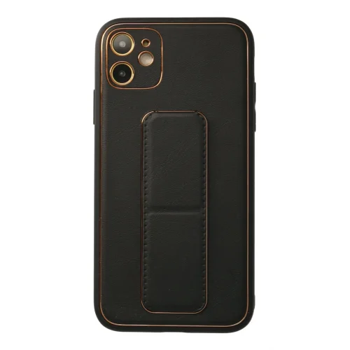 Mey İthalat®  iPhone 12 Kılıf Coco Deri Standlı Kapak - Siyah