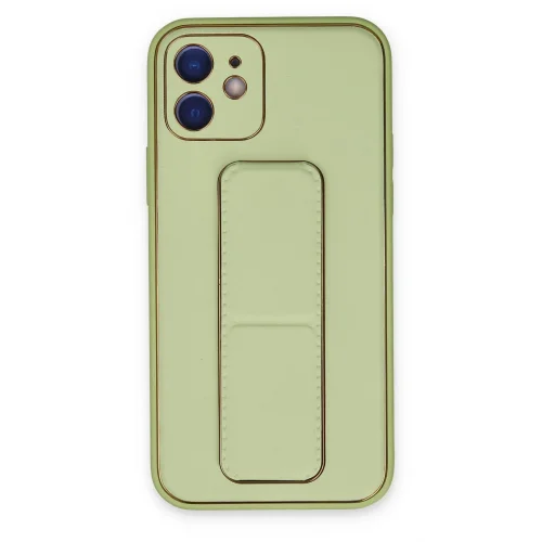 Mey İthalat®  iPhone 12 Kılıf Coco Deri Standlı Kapak - Su Yeşili