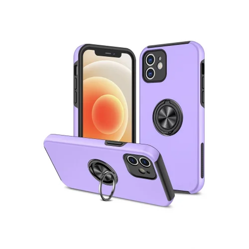 Mey İthalat®  iPhone 12 Kılıf Elit Yüzüklü Kapak - Mor