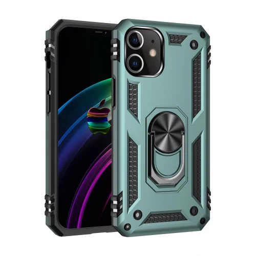 Mey İthalat®  iPhone 12 Kılıf Sofya Yüzüklü Silikon Kapak - Yeşil