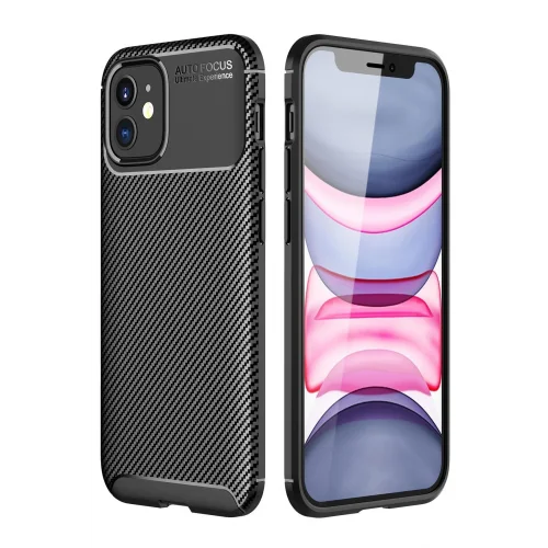 Mey İthalat®  iPhone 12 Mini Kılıf Auto Focus Karbon Kapak - Siyah