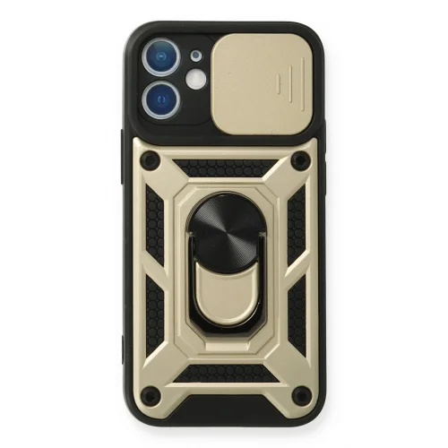 Mey İthalat®  iPhone 12 Mini Kılıf Pars Lens Yüzüklü Silikon - Gold